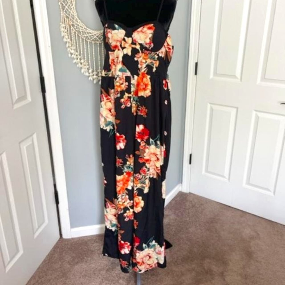 Black and Rose Patterned Spaghetti Strap Jumper